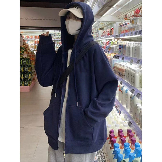 Sweaterjakke til kvinder Forår og efterår Overtøj Løs og afslappet med trykt hætte
