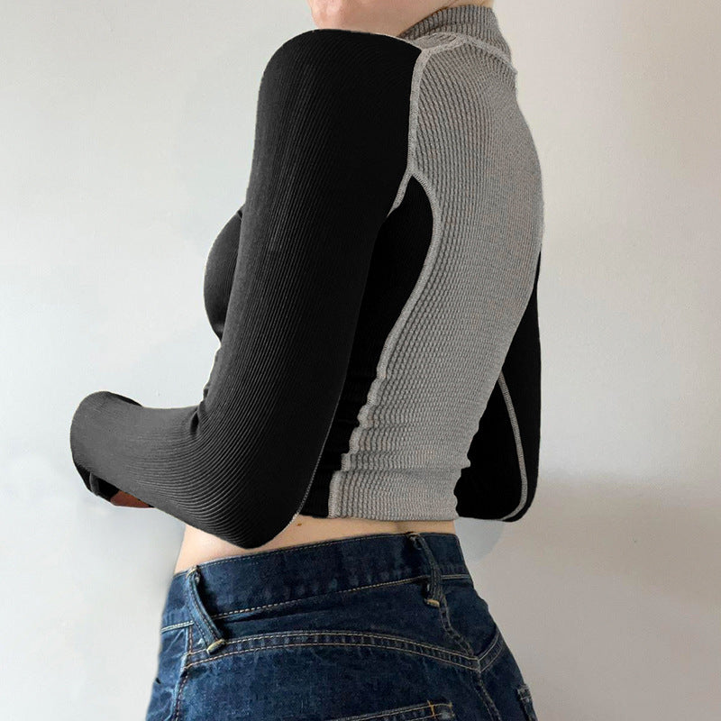 Raglanærmet tynd sweater med lynlås og opretstående krave