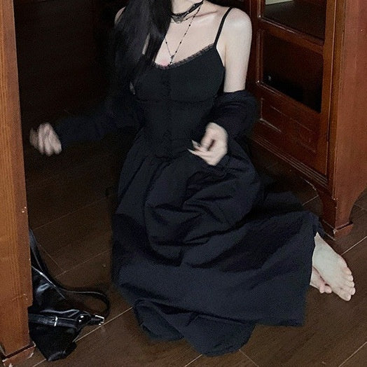 Black Cross Sling Waist Slimming Shirt Dress