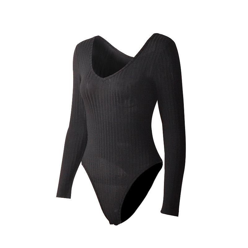 Deep V-neck Long-sleeved Pit Jumpsuit