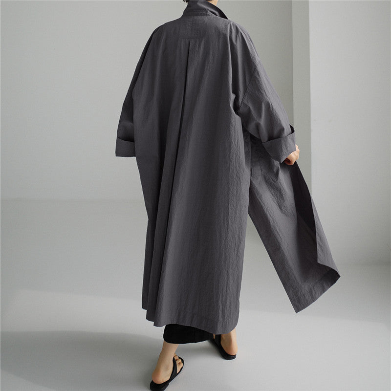 Shirt Dress Overknee Long Split Bf Cotton Linen Trench Coat