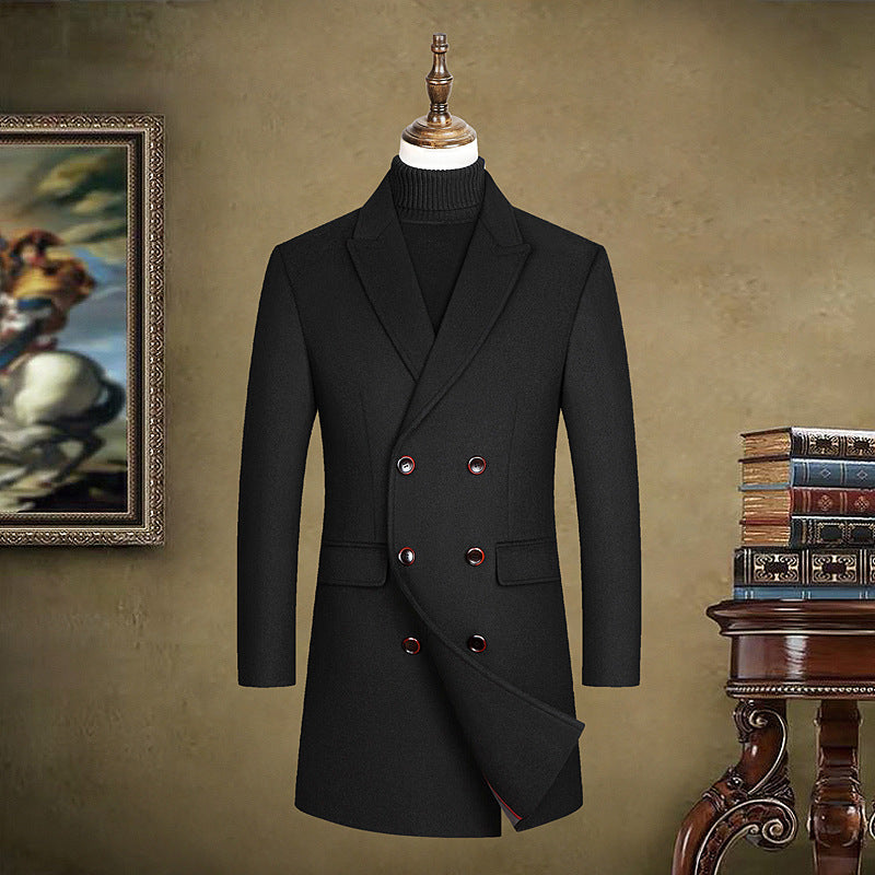 Men's Wool Mid-length Double-breasted Jacket