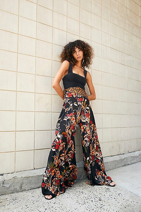 New Digital Printed Women's Loose Casual Pants Beach Wide