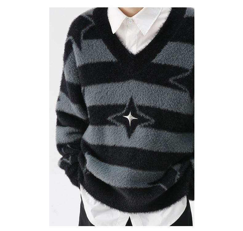 Autumn And Winter New Men's Long Cuff Striped Sweater