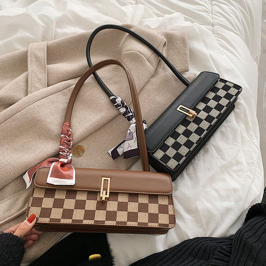 Check Color Contrast Personality Western Style Shoulder Bag