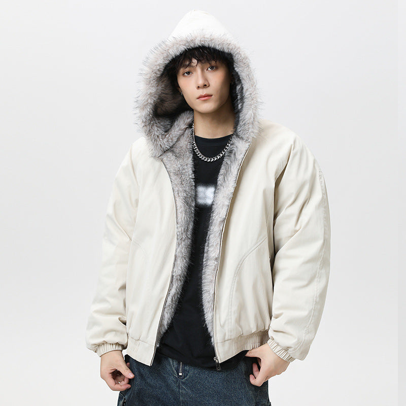 Mens Retro Fleece Lined Collar Cotton Padded Jacket