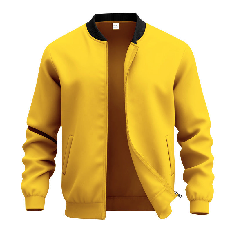 Mens American Retro Minimalist Zip Up Stand Up Collar Jacket