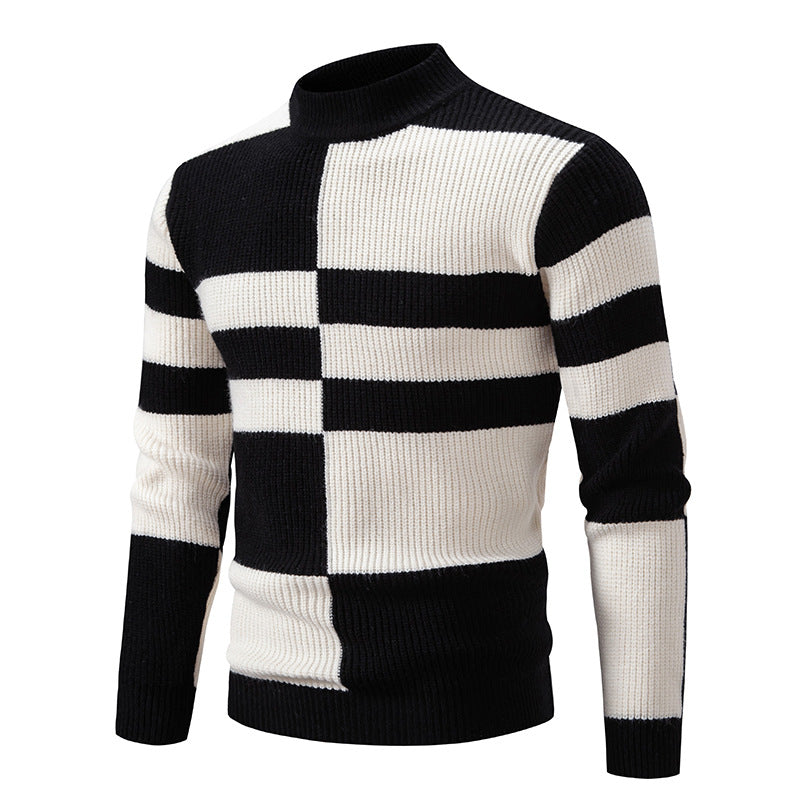 Men's Half-high Collar Contrast Color Pullover Knitwear Korean Youth Fashion Casual Top