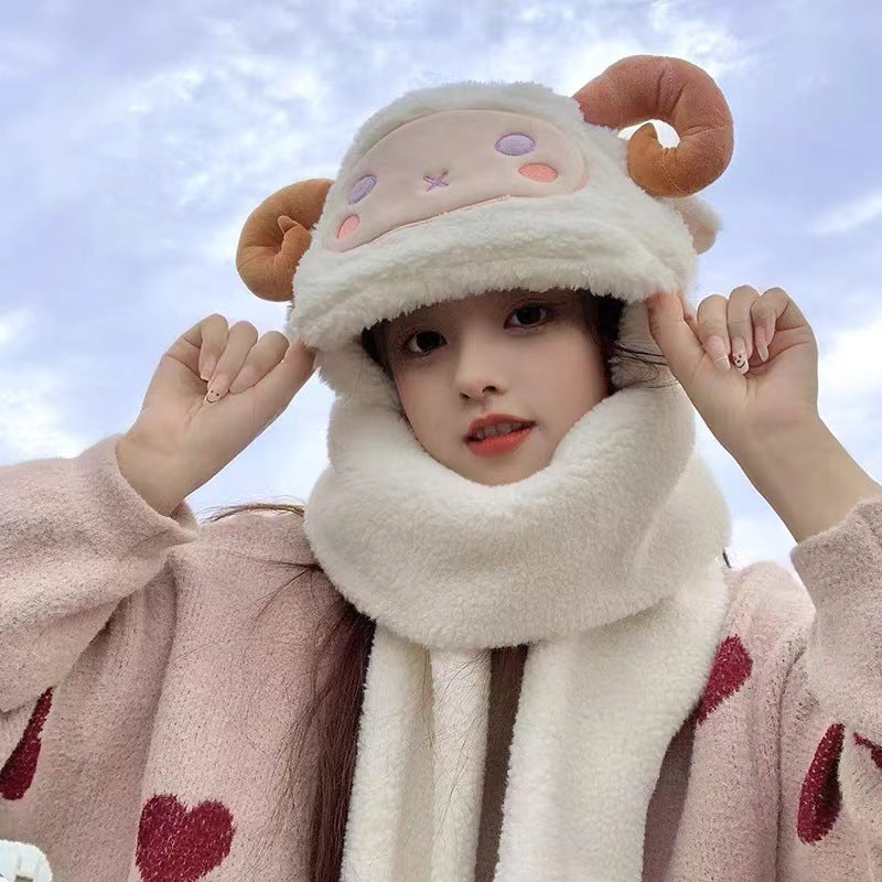 Winter Hat And Scarf Integrated Plush Insulation