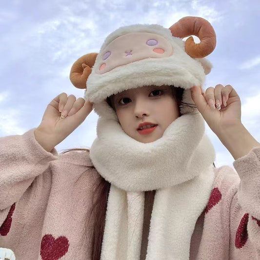 Winter Hat And Scarf Integrated Plush Insulation