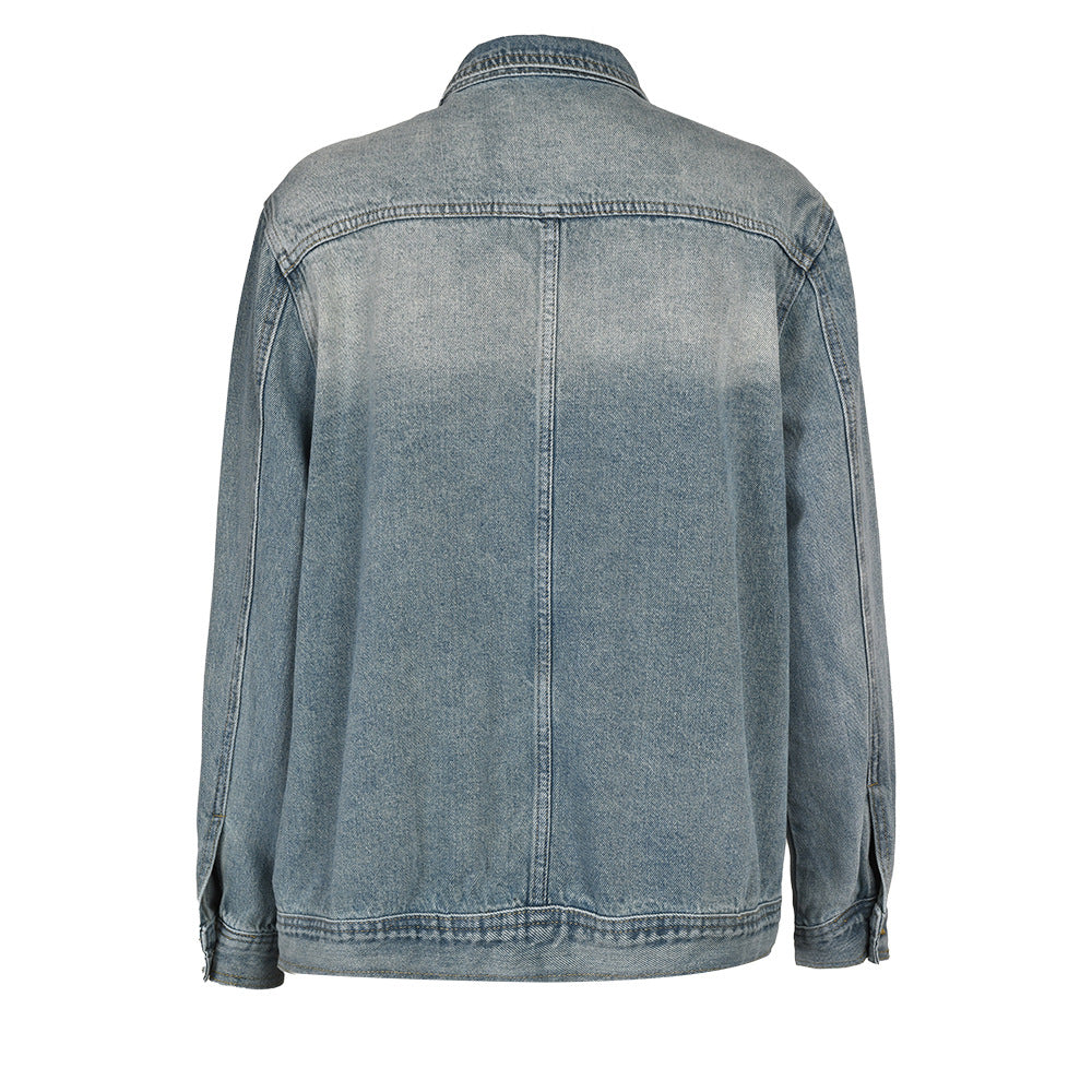 Cappotto di jeans lavato irregolare in stile coreano ampio da donna