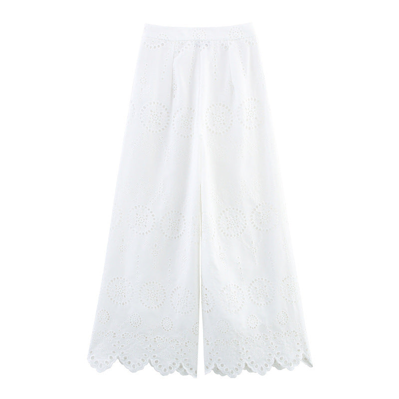 Casual And Sweet Artistic Cotton Hollow-out Cropped Pants