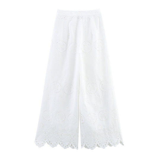 Casual And Sweet Artistic Cotton Hollow-out Cropped Pants