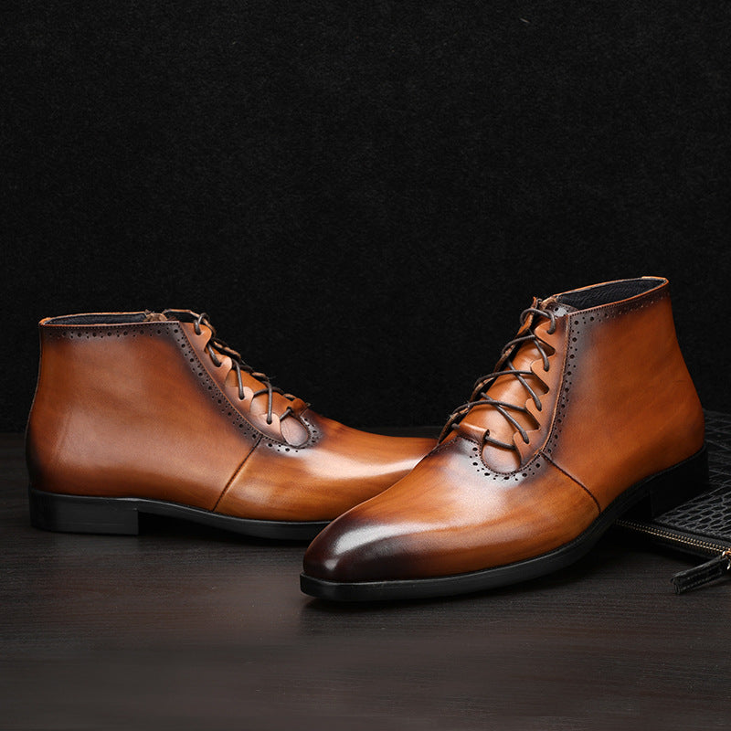Men's High Top Leather Shoes Knight Leather Boots