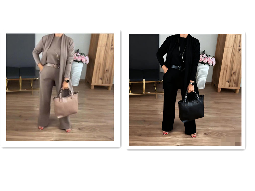 Round Neck Long Sleeve Top Belt Comfortable Blouse And Pants