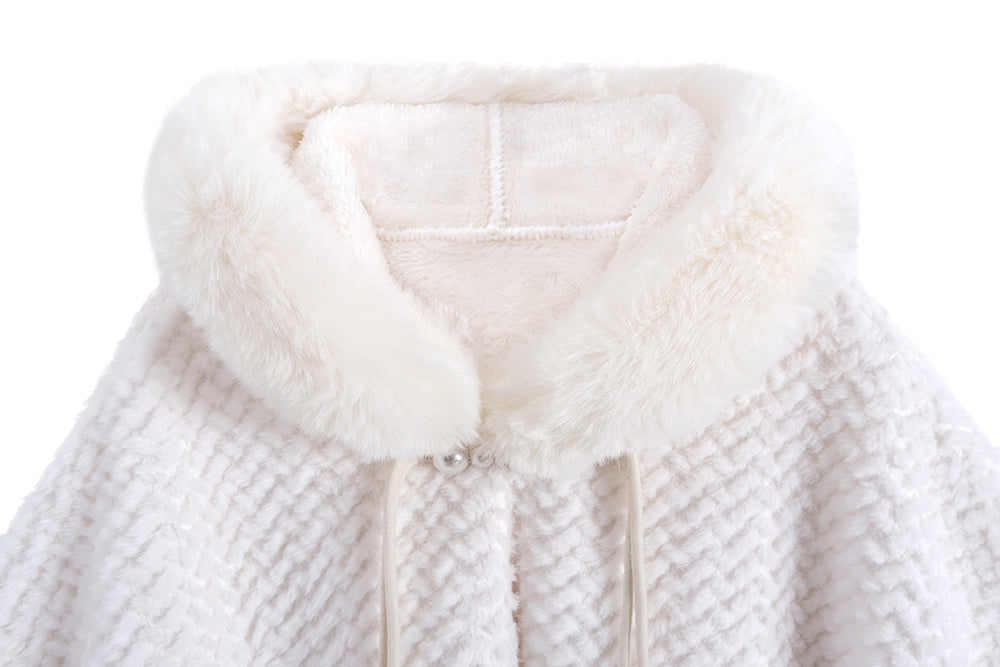 Buckle Hooded Cheongsam Hanfu Twill Rabbit Fur Shawl Cloak