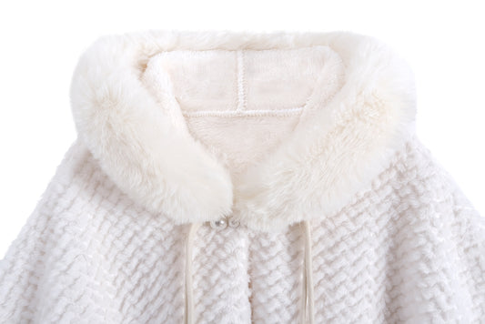 Buckle Hooded Cheongsam Hanfu Twill Rabbit Fur Shawl Cloak