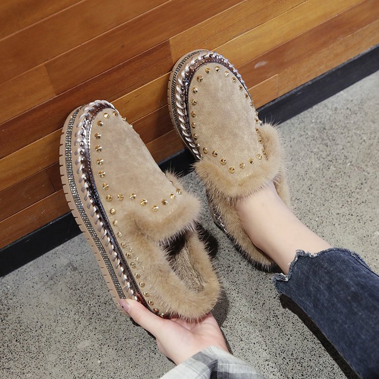 Pedal Tyk-sålede Casual Plus Uld Nitte Lazy Sko Loafers Enkelt Sko Plateau