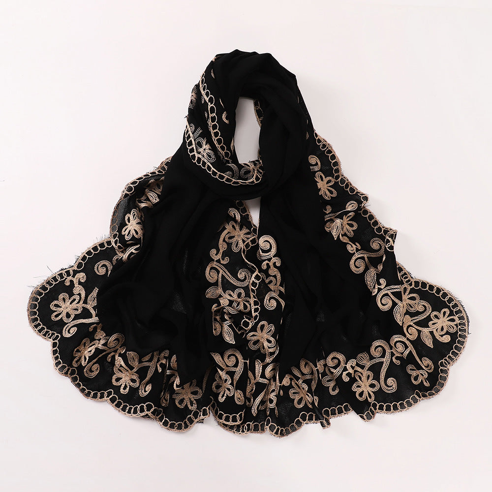 Ethnic Style Black Embroidered Toe Cap Shawl Scarf