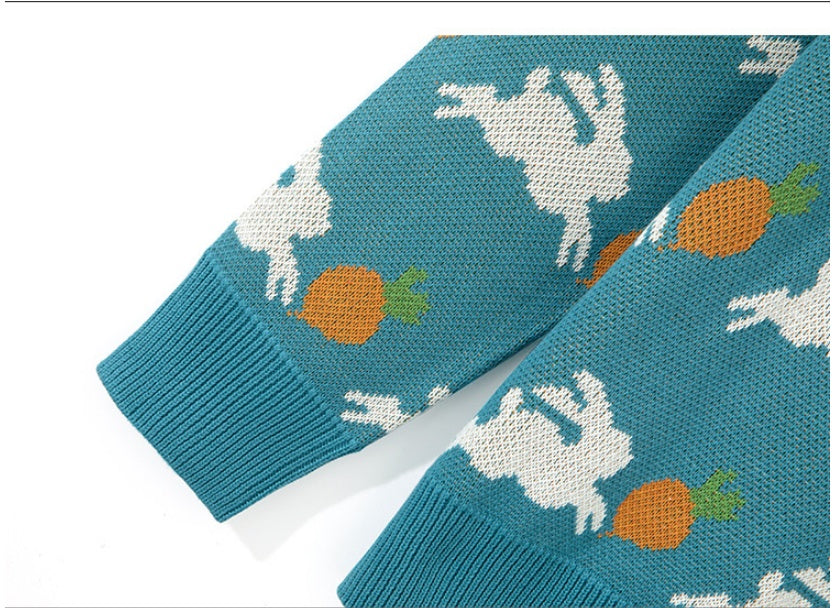 Fashion Loose Rabbit Carrot Print Top Crew Neck Knit Sweater