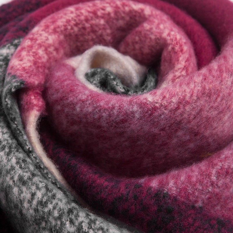 Fashionable Thick Fringed Large Plaid Scarf