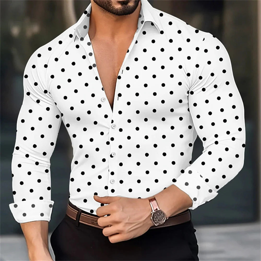 Polka-dot Loose-fitting Long Sleeve Printed Shirt