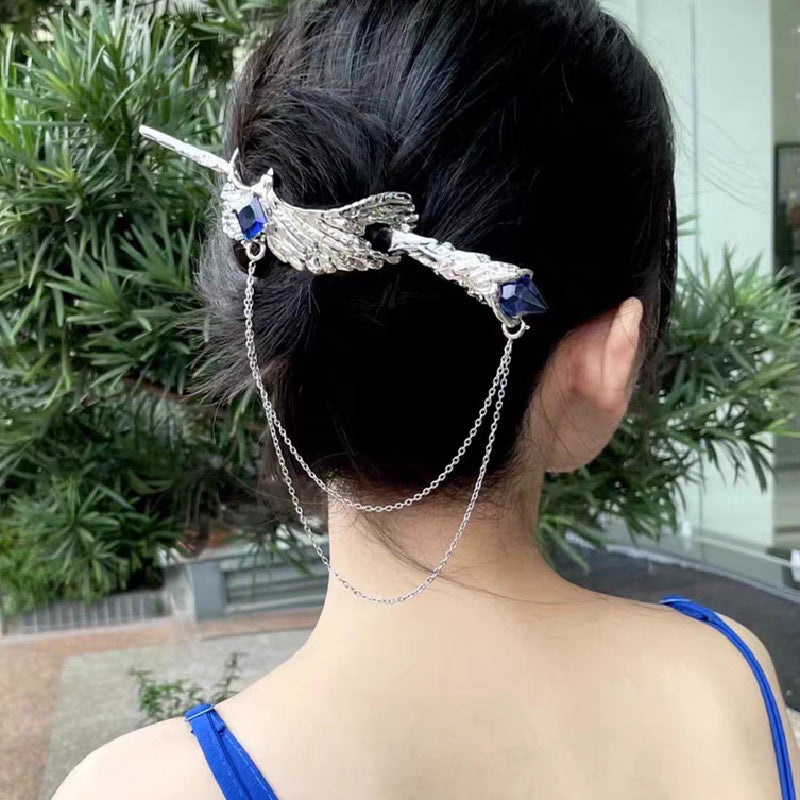 High-grade Design Tassel Hairpin Blue Zircon