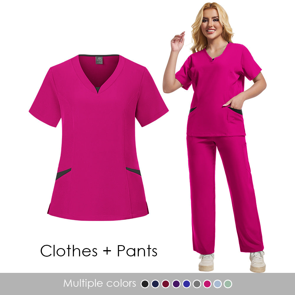 Unisex Dental Clinic Scrub Top With Color-block Design