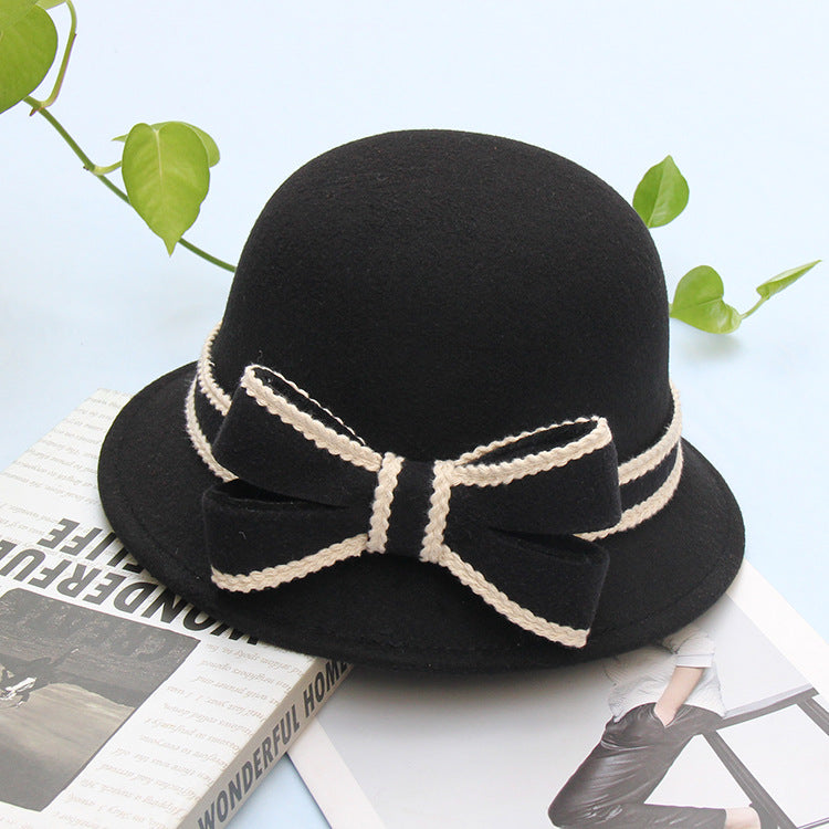 Women's Stitched Bow Solid Color Feather Hat