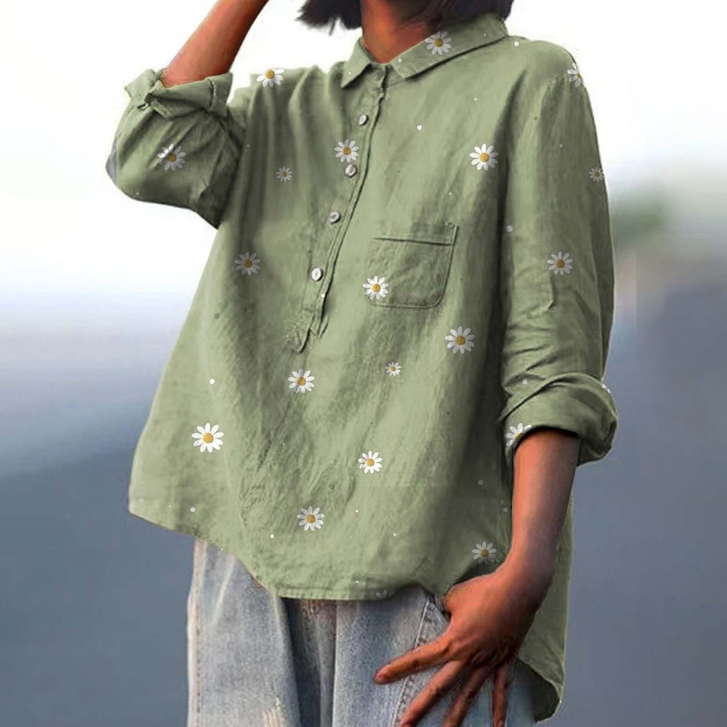 Women's Half Cardigan Pocket T-shirt Top