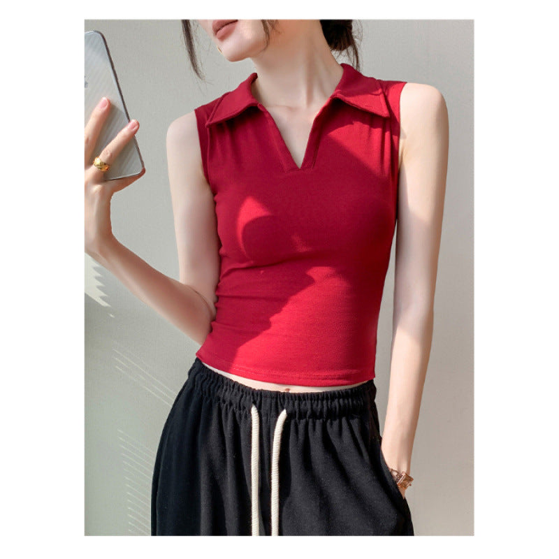 New Outdoor Slim Fit Slimming White Lapel Inner Wear Blouse