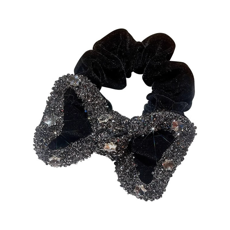 Red Velvet Rhinestone Scrunchie With A Rope Style Bowwomens Hair Accessory