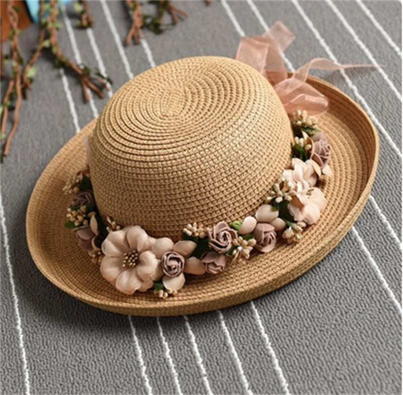 Women's Hand Flanged Fake Garland Visor Hat