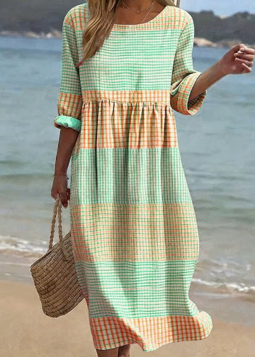 Women's Loose Round Neck Fashion Premium Long Sleeve Printed Dress