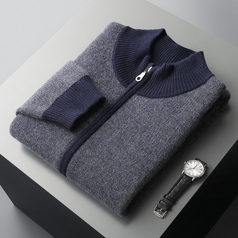 Cashmere Tyk Herre Halv Højhalset Strikket Cardigan med Lynlås