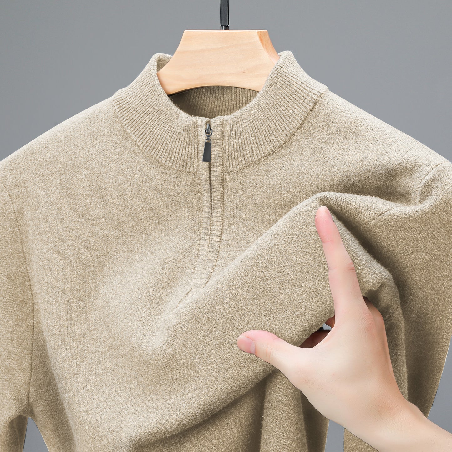 Men's Half-high Collar Zipper Sweater Middle-aged Men's Thickened Keep Warm Pure Color Sweater