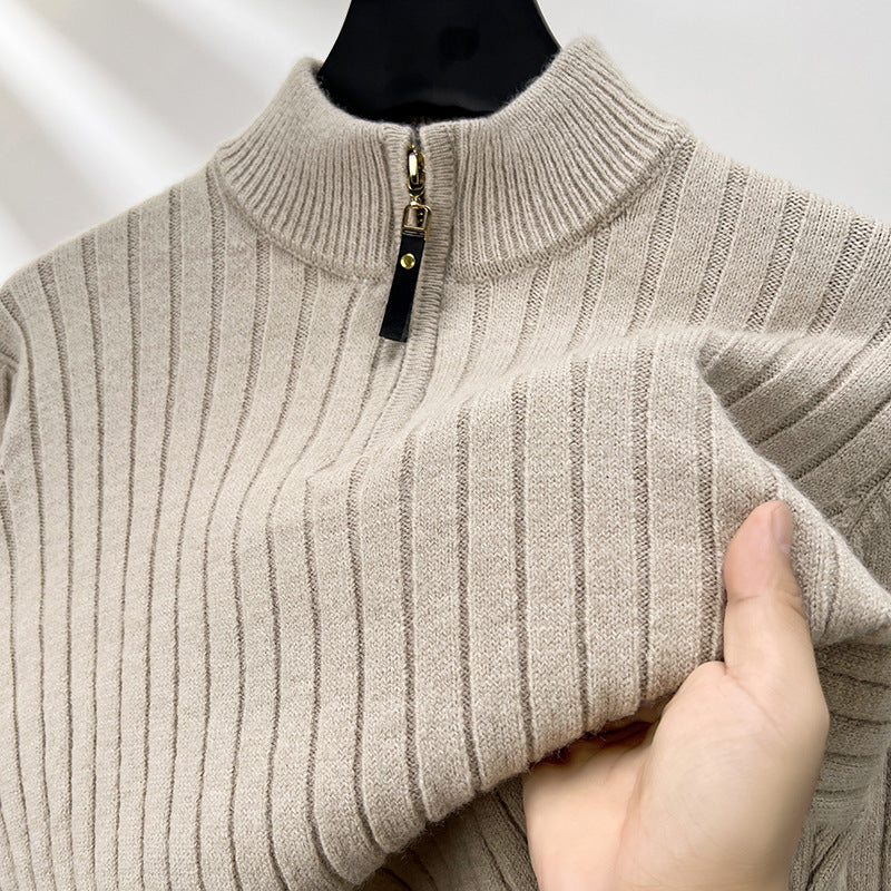 Men's Pullover Half Zipper Sweater Vertical Stripes