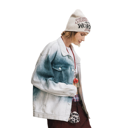 Fashionable Splash-ink Gradient Denim Coat