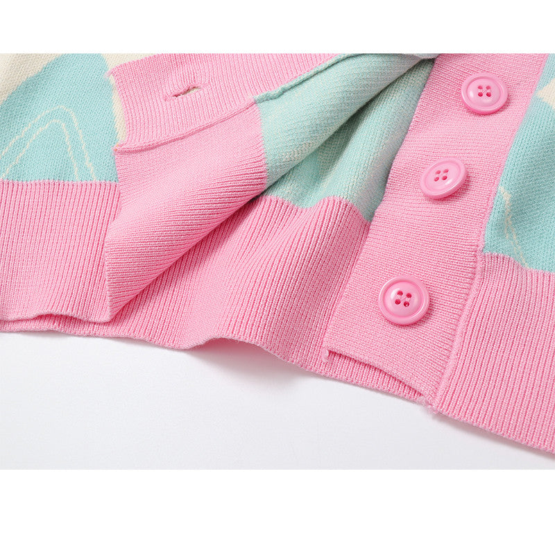 Sweet Contrast Color Knitted Sweater Women's Western Style To Reduce Age