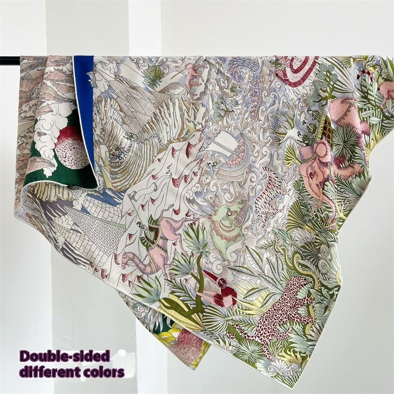 Tropical Rainforest FINSBURY Double-sided Different Color Silk Wool Large Kerchief