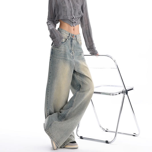 Retro Denimbukser i Amerikansk Stil med Løs Slankende Vidde og Fejende Ben