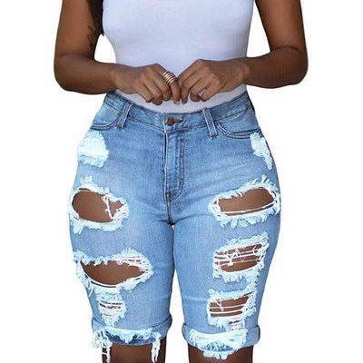 Jeansshorts med høj talje og huller til kvinder