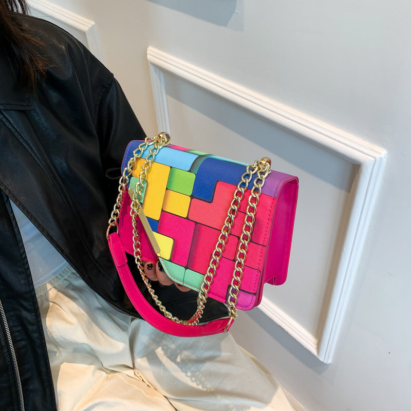 Western Style Chain Women's Fashion Color Contrast Crossbody