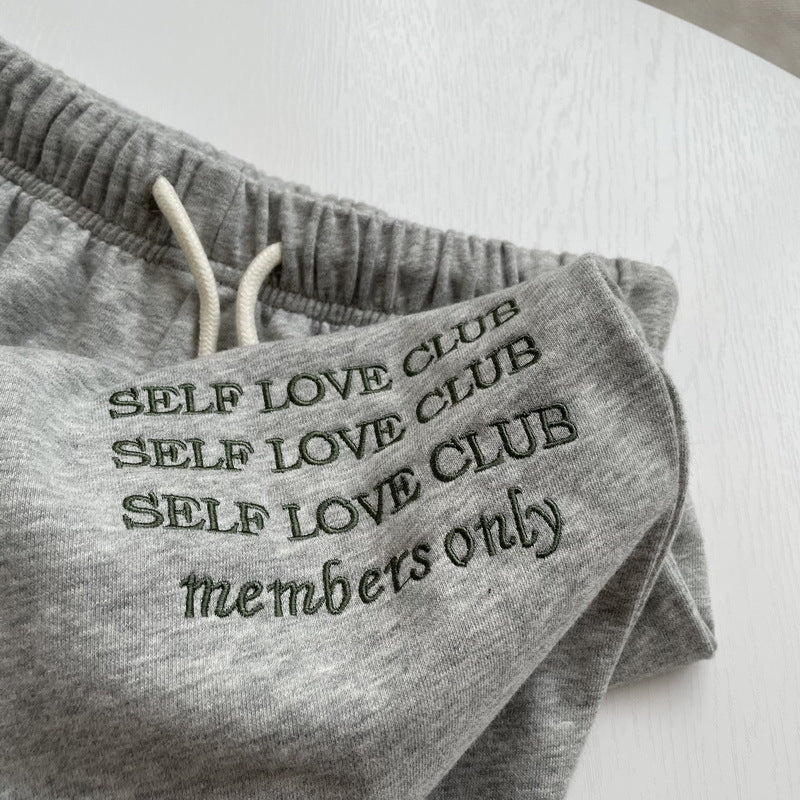 Vintage Linen Grey Green Letter Embroidered Loose Shorts