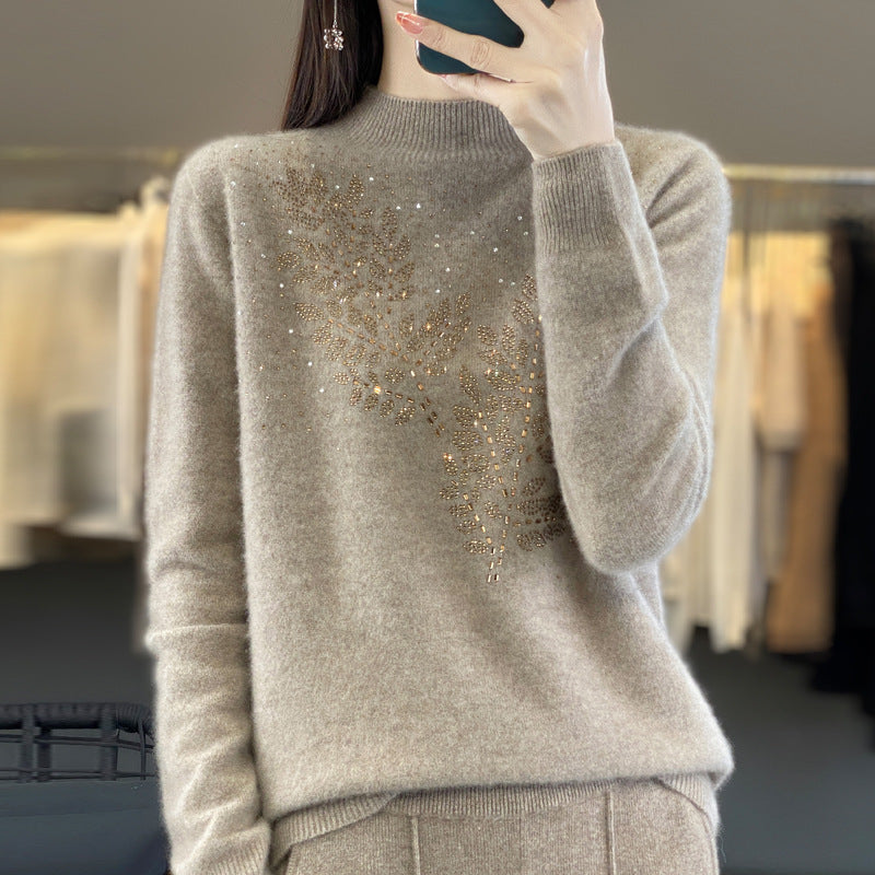 Women's Loose And Versatile Semi High Neck Knitted Sweater