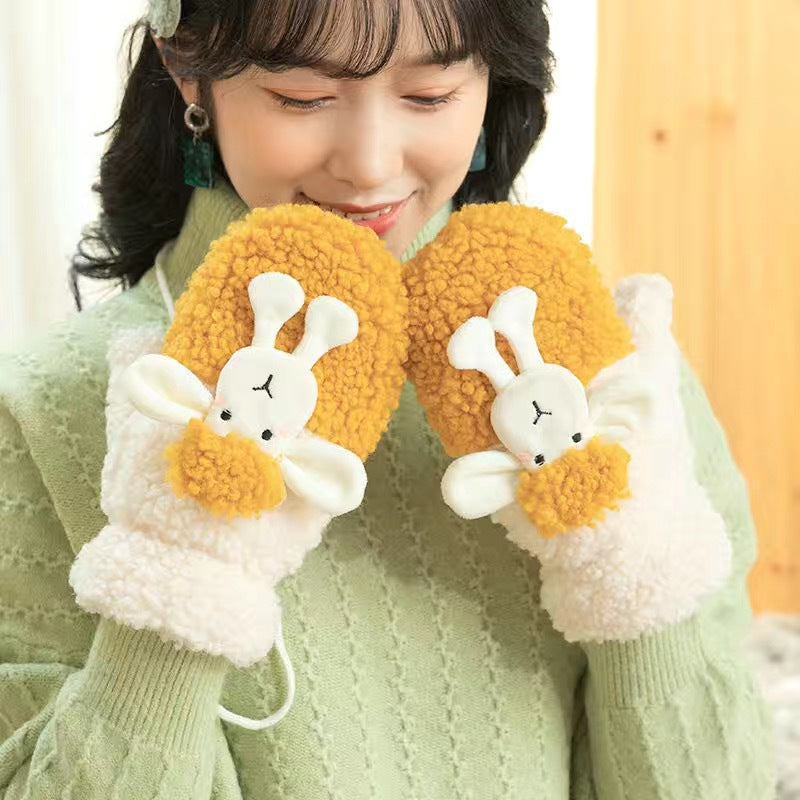 Women's Warm Cycling Gloves Cute Plush Neck