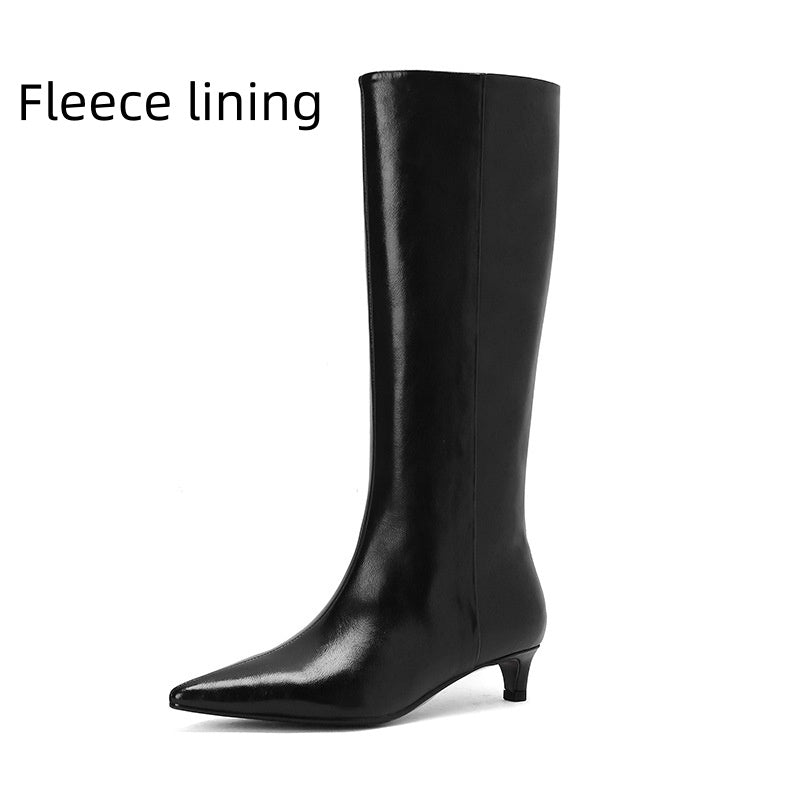 Elastic Commuter Pointed High Heel Brown Knight Boots