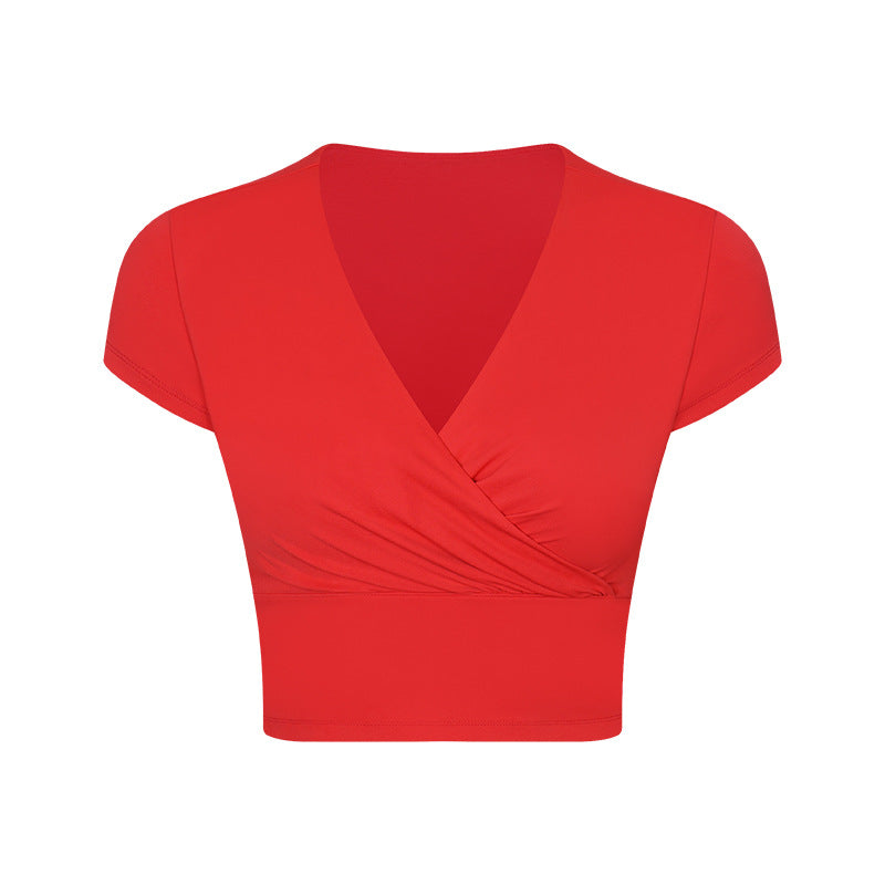 Nylon Cross Pleated Sexy V-neck Sports Short Sleeve With Chest Pad