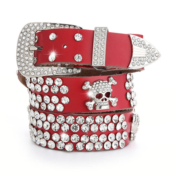 Leather Rhinestones Diamond Fashion All-match Decoration Ladies Jeans Wide Belt