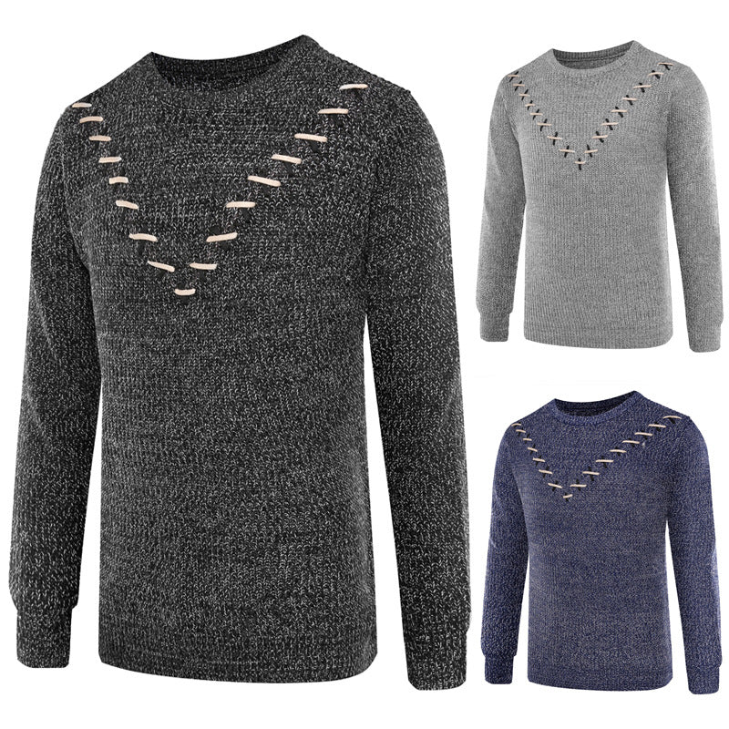 Strikket Sweater til Mænd med Brystbånd-udsmykning